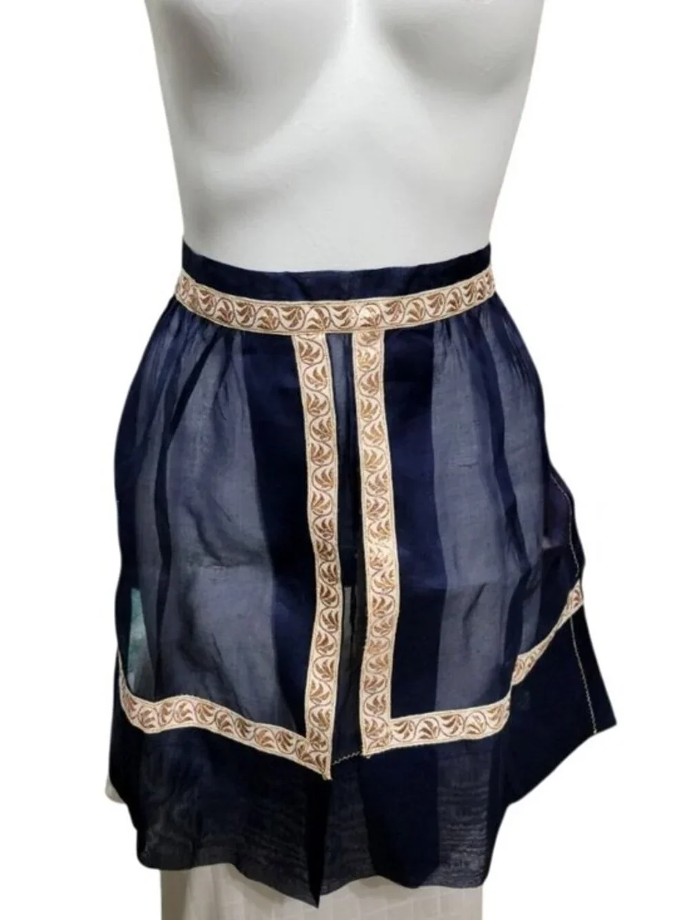 Vintage Apron Sheer Waist Tied Blue White